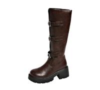 NUSGEAR Botas Para Mujers Con Bota Por Encima De La De De Boots Altas Tacón Grueso De Botin De Moda Para Mujer Cremallera Lateral Vintage Eje Largo Botas Altas Para Mujer, Pantorrilla
