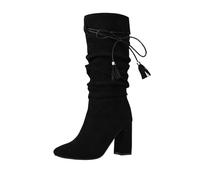 NUSGEAR Botin De Nieve Largas Para Mujer Con Tacón, Zapatos Altas Con Hebillas De Planas Elegantes Mujer De Caña Larga Hasta Invierno Ancho Bajo Botas Altas Con Tacón De Bloque Con