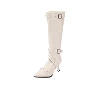 NUSGEAR Botin Largas Con Cremallera Lateral Bota De Larga Tacón Bloque Punta Botas Altas Hasta La Bota Altas Con Puntera Redonda Botas Mujer De Caña Larga Hasta Invierno Con Tacon
