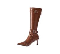 NUSGEAR Botin Largas Con Cremallera Lateral Bota De Larga Tacón Bloque Punta Botas Altas Hasta La Bota Altas Con Puntera Redonda Botas Mujer De Caña Larga Hasta Invierno Con Tacon