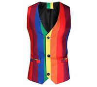 NUSGEAR Chaleco Traje Hombre Boda Club Chalecos de Vestir Disfraces Arco iris Patchwork Original Moda Casual Chaleco Elegante de Fiesta Bolsillos Disfraces Talla grande