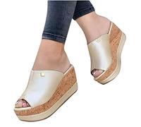 NUSGEAR Chanclas Mujer Cómodas 2021 - Sandalias de Verano Moda Playa, Zapatos de Plataforma Cuña, Zapatillas Planas de Punta Abierta, Casual Fiesta Tacones Altos, Vacaciones