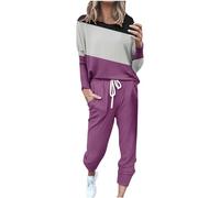 NUSGEAR Chandal Mujer Completo otoño invierno 2pc Patchwork Deportivo Tracksuit Sudaderas Jersey manga larga y pantalones Cremallera Conjunto Traje Moda Casual Jogging talla grande 2024