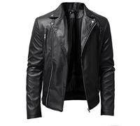 NUSGEAR Chaqueta de cuero Hombre Otoño Invierno Moda Abrigo gótico punk Chaqueta PU Deportivo bomber cremallera impermeable moto bolsillo Outwear solapa Tops Clásico Talla grande 2024