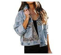 NUSGEAR Chaqueta de vaquero Mujer leopardo Abrigo otoño Invierno Moda Casual denim Chaqueta mezclilla botones cárdigan Clásico Outwear solapa Tops Parka Cálido Jacket 2024