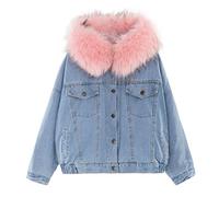 NUSGEAR Chaqueta Vaquera para Mujer Invierno Cuello de piel Abrigo Chaquetas de Mezclilla Tallas Grandes Suelto casual Peludo Caliente Moda Outwear Capa Espesar Abrigo vpass