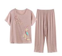 NUSGEAR Conjunto Dos Piezas lino Mujer Casual Camisa manga corta y Pantalones verano otoño Deportivo Traje Talla grande Conjunto Moda Cómodo Suelto floral impresión Casa Pijama Chandal 2024