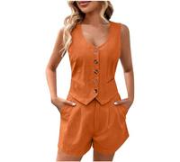 NUSGEAR Conjunto Dos Piezas Mujer Camiseta sin manga y Pantalones corto Verano Chaleco Casual Color sólido Set Completo Suelto Traje Cómodo Conjunto Oficina Fiesta retro Moda Talla grande 2025