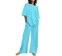 NUSGEAR Conjunto Dos Piezas Mujer Casual Algodón Lino Camiseta manga corta y Pantalones verano otoño Deportivo Suelto Traje Cómodo Conjunto Casa Moda Color sólido Chandal ligera Talla grande 2024