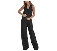 NUSGEAR Conjunto Dos Piezas Mujer Casual Algodon Lino Camiseta sin manga y Pantalones Chaleco otoño Primavera Deportivo Suelto Traje Pijama Cómodo Conjunto Casa Moda Color sólido Chandal ligera 2024