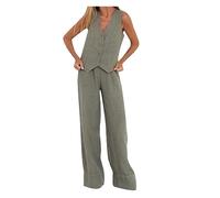 NUSGEAR Conjunto Dos Piezas Mujer Casual Algodon Lino Camiseta sin manga y Pantalones Chaleco otoño Primavera Deportivo Suelto Traje Pijama Cómodo Conjunto Casa Moda Color sólido Chandal ligera 2024
