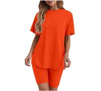 NUSGEAR Conjunto Dos Piezas Mujer Casual Camiseta manga corta y Pantalones corto verano algodón Color sólido Set Completo Casa Suelto Traje Cómodo Conjunto Moda Pijama 2025