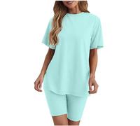 NUSGEAR Conjunto Dos Piezas Mujer Casual Camiseta manga corta y Pantalones corto verano algodón Color sólido Set Completo Casa Suelto Traje Cómodo Conjunto Moda Pijama 2025