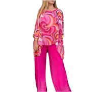 NUSGEAR Conjunto Dos Piezas Mujer Gasa Casual Camiseta manga larga y Pantalones Verano Otoño Moda Estampados Completo Fiesta Suelto Traje Cómodo Conjunto 2025