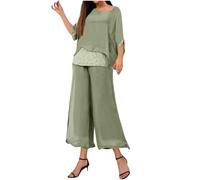NUSGEAR Conjunto Dos Piezas Mujer Gasa Lentejuelas Casual Camiseta manga corta y Pantalones Verano Otoño Moda Completo Elegante Fiesta noche Suelto Traje Cómodo Conjunto 2025