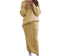 NUSGEAR Conjunto Dos Piezas Mujer Jersey de tejido punto y Faldas otoño invierno Elegante Traje Cuello redondo Suéter Cómodo Casual Conjunto Pijama cálido Moda Color sólido 2024