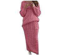 NUSGEAR Conjunto Dos Piezas Mujer Jersey de tejido punto y Faldas otoño invierno Elegante Traje Cuello redondo Suéter Cómodo Casual Conjunto Pijama cálido Moda Color sólido 2024