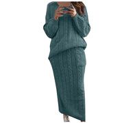 NUSGEAR Conjunto Dos Piezas Mujer Jersey de tejido punto y Faldas otoño invierno Elegante Traje Cuello redondo Suéter Cómodo Casual Conjunto Pijama cálido Moda Color sólido 2024