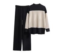 NUSGEAR Conjunto Dos Piezas Mujer Jersey de tejido punto y Pantalones otoño invierno Elegante Traje Cuello redondo Suéter Suelto Cómodo Casual Conjunto Pijama Casa Moda Color sólido 2024