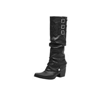 NUSGEAR Moda Largas Botas Zapatos Pantorrilla Ancha Con Tac贸n Cuadrado, Bota De Mujer Tacones Invierno Tubular Bota Altas Planas Boots Altas Mujer Ante Tacon Botas Largas
