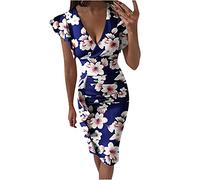 NUSGEAR Nuevo 2021 Vestidos para Mujer,Elegante Fiesta Vestidos Sexy Vestido de Cóctel Vestido de Noche Vestido Moda Slim Fit Vestidos Largo Flores impresión Volante Cuello en V Vestidos
