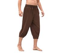 NUSGEAR Pantalones de Pirata para Hombre, Disfraz de Pirata renacentista Medieval Vikingo, Pantalones con Bandas Trousers Holgado Retro Cosplay Pantalones Corto