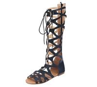 NUSGEAR Sandalias Mujer 2024 Verano sandalias planas Gladiador Sandalias Playa Rodilla Botas Altas Chanclas Mujer Zapatos Sandalias de Punta Abierta Roma Sandalias Fiesta Flip flop