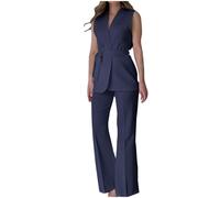 NUSGEAR Traje de 2 Piezas Mujer Moda Blazer sin manga y Pantalones largo verano Otoño Chalecos Slim Fit Elegante Negocios Oficina Fiesta Cena Casual color sólido Traje Chaqueta Basic Conjunto 2025