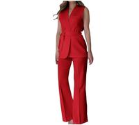 NUSGEAR Traje de 2 Piezas Mujer Moda Blazer sin manga y Pantalones largo verano Otoño Chalecos Slim Fit Elegante Negocios Oficina Fiesta Cena Casual color sólido Traje Chaqueta Basic Conjunto 2025