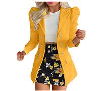 NUSGEAR Traje de 2 Piezas Mujer Moda Blazer un Pecho y Faldas corto Otoño Verano Ajuste Slim Fit Oficina Negocios Fiesta Elegante Cena Casual color sólido Traje Chaqueta 2024