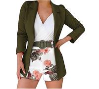 NUSGEAR Traje de 2 Piezas Mujer Moda Blazer y Pantalones Cortos verano Otoño Slim Fit Elegante Negocios Oficina Fiesta Cena Estampado floral Casual Traje Chaqueta cómodo Conjunto Blazer De Conjuntos