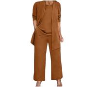 NUSGEAR Traje de 3 Piezas Mujer Moda Cárdigan y Chaleco y pantalones Verano Otoño Suelto Elegante Negocios Oficina Fiesta Casual Traje Color sólido cómodo Conjunto Set 2024