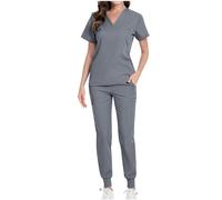 NUSGEAR Uniforme sanitario o Conjunto Sanitario Mujer Camiseta manga corta y Pantalones Enfermera Conjunto Casaca Tops de Mujer Uniforme Color Sólido verano otoño