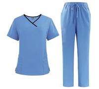 NUSGEAR Uniforme sanitario o Conjunto Sanitario Mujer Camiseta manga corta y Pantalones Enfermera Conjunto Casaca Tops Mujer Basic Uniforme Cómoda Color Sólido Verano Talla grande 2025