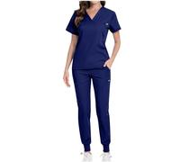 NUSGEAR Uniforme sanitario o Conjunto Sanitario Mujer Camiseta manga corta y Pantalones Enfermera Conjunto Casaca Tops de Mujer Uniforme Color Sólido verano otoño
