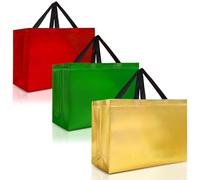 Nush Nush 12 bolsas de regalo de Navidad extragrandes con asas, juego de colores mezclados con 4 bolsas de regalo reutilizables rojas, 4 verdes y 4 doradas a granel, bolsas de fiesta de Navidad
