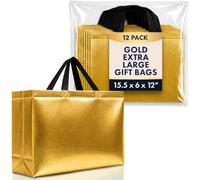 Nush Nush Bolsa de regalo dorada extra grande - Juego de 12 bolsas de regalo doradas reutilizables con asas, color negro, ideal para regalos del día de la madre, cumpleaños, despedida de soltera