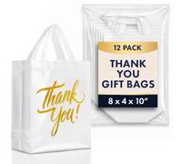Nush Nush Bolsas blancas de regalo de agradecimiento de tamaño mediano, juego de 12 bolsas de agradecimiento reutilizables blancas con impresión dorada, perfectas como bolsas de regalo, bolsas de