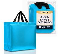 Nush Nush Bolsas de regalo azul aguamarina de tamaño grande, juego de 12 bolsas de regalo turquesa brillante con asas, bolsa de regalo reutilizable perfecta para regalos de fiesta de cumpleaños