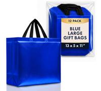 Nush Nush Bolsas de regalo azules de tamaño grande, juego de 12 bolsas de regalo reutilizables de color azul brillante con asas, perfectas como bolsas de regalo grandes, bolsas de regalo de cumpleaños