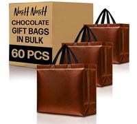 Nush Nush Bolsas de regalo de chocolate de gran tamaño, juego de 60 bolsas de regalo reutilizables de color marrón brillante con asas, bolsas metálicas para recuerdos de fiesta a granel para uso en