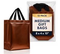 Nush Nush Bolsas de regalo de color marrón chocolate, tamaño mediano, juego de 12 bolsas de regalo reutilizables con asas, ideales para recuerdos de fiesta y golosinas, fiestas de cumpleaños, Navidad