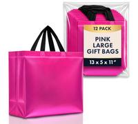 Nush Nush Bolsas de regalo de color rosa intenso de tamaño grande, juego de 12 bolsas de regalo reutilizables de color rosa brillante con un acabado brillante, perfectas como bolsas de regalo rosa,