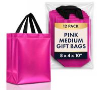 Nush Nush Bolsas de regalo de color rosa intenso, tamaño mediano, juego de 12 bolsas de regalo reutilizables de color rosa fucsia brillante con asas, bolsas de regalo, bolsas de regalo de cumpleaños a