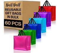 Nush Nush Bolsas de regalo de colores mixtos, tamaño grande, juego de 60 bolsas de regalo reutilizables de seis colores vibrantes con un acabado brillante, perfectas como bolsas grandes de regalo,