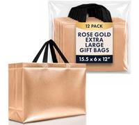 Nush Nush Bolsas de regalo de oro rosa tamaño extra grande - Juego de 12 bolsas de regalo reutilizables XL con asas, color negro, ideal para el día de la madre, boda, despedida de soltera, cumpleaños