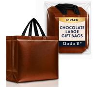 Nush Nush Bolsas de regalo grandes de color marrón chocolate brillante, juego de 12 bolsas de regalo reutilizables con asas a granel, bolsa de regalo perfecta para regalos de fiesta de cumpleaños