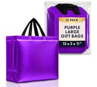 Nush Nush Bolsas de regalo moradas de tamaño grande, juego de 12 bolsas de regalo reutilizables moradas con asas, perfectas como bolsas grandes de regalo, bolsas de regalo de cumpleaños a granel,