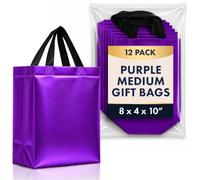 Nush Nush Bolsas de regalo moradas de tamaño mediano, juego de 12 bolsas de regalo reutilizables de color morado brillante con asas, bolsas de regalo, bolsas de regalo de cumpleaños a granel, bolsas