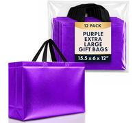Nush Nush Bolsas de regalo moradas tamaño XL - Juego de 12 bolsas de regalo reutilizables extra grandes moradas con asas, perfectas como bolsas de regalo de cumpleaños, bolsas de fiesta, bolsas de